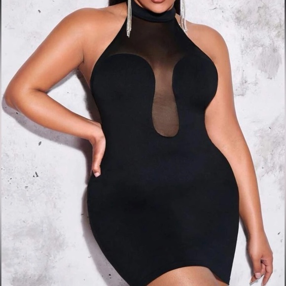 3/$28❤️ Shein Bae Plus Contrast Mesh Halter Neck BODYCON Dress size 1XL (14) - Picture 4 of 7
